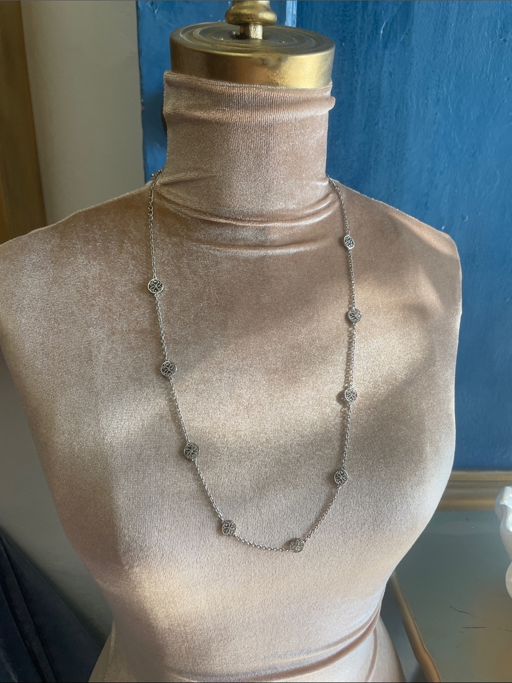 Delicate Silver Floral-Link Long Necklace - Women's Jewelry